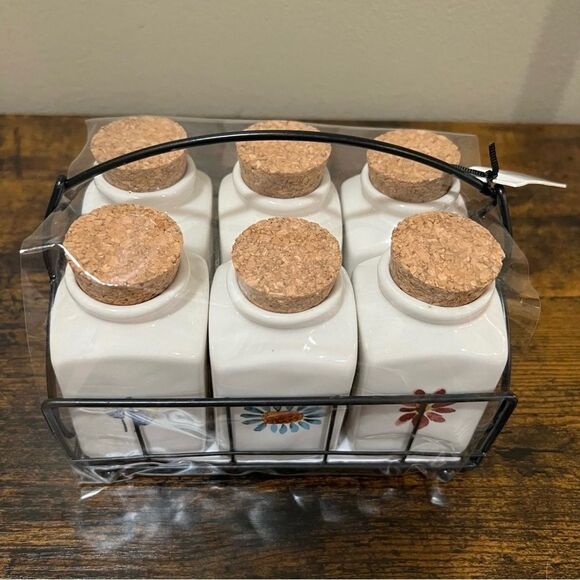 Rae Dunn Watercolor Jars With Cork Lids And Caddy - Picture 3 of 5